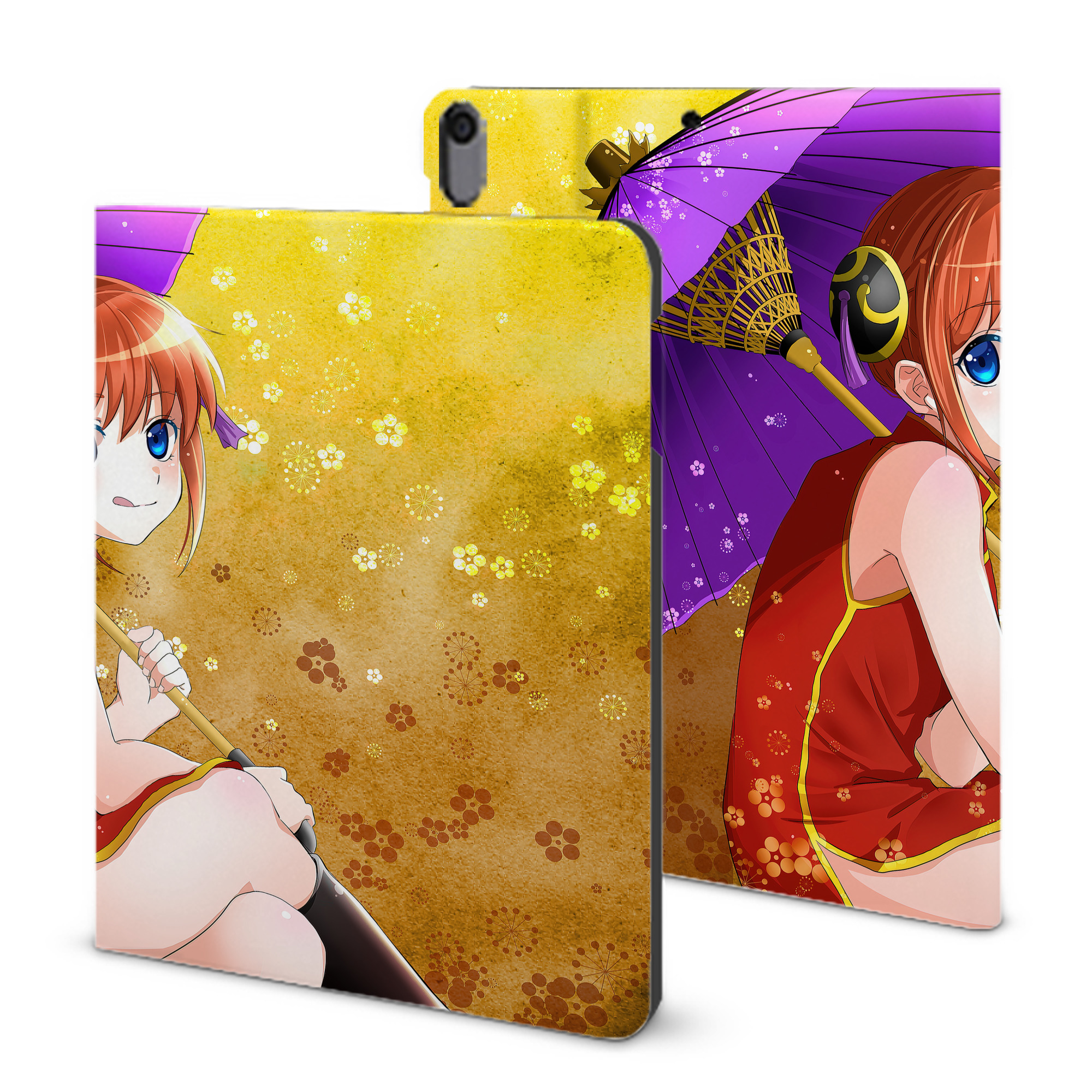 ぎんたま 坂田銀時（さかたぎんとき） 神楽 志村新八（しむら しんぱち） GINTAMA Sakata Gintoki Kagura Shimura Shinpachi IPad ケース ブック型 PUレザー TPU 耐衝撃 軽量 薄型 ペン収納なし 全面保護 IPad 各モデル対応